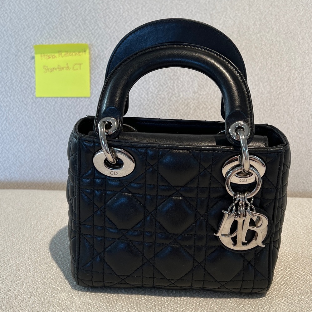 Mini lady Dior black cannage lamb skin bag